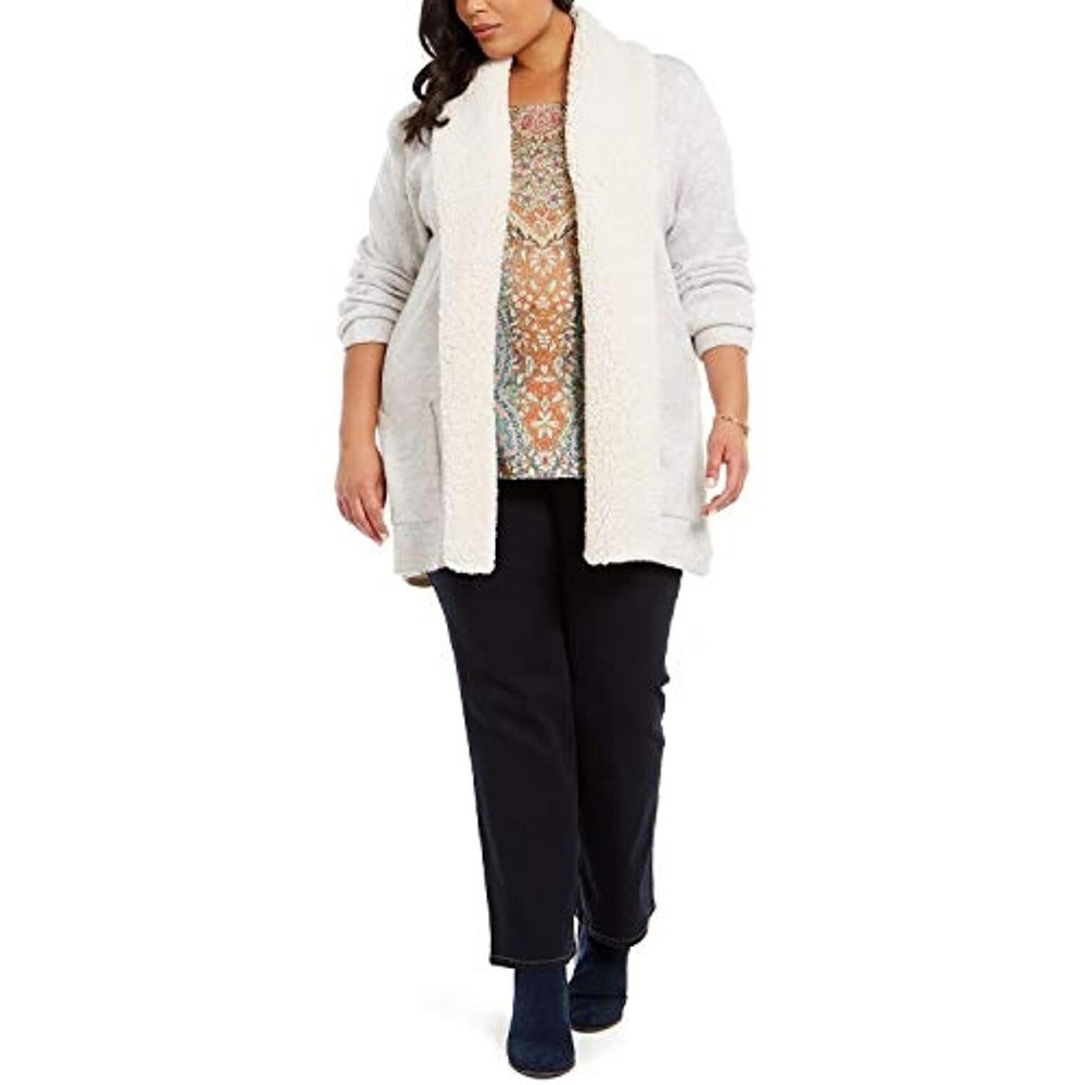 NWT Style&Co. Women's Fleece Collar Open Front Cardigan Hammock Heather 1X - Picture 9 of 13